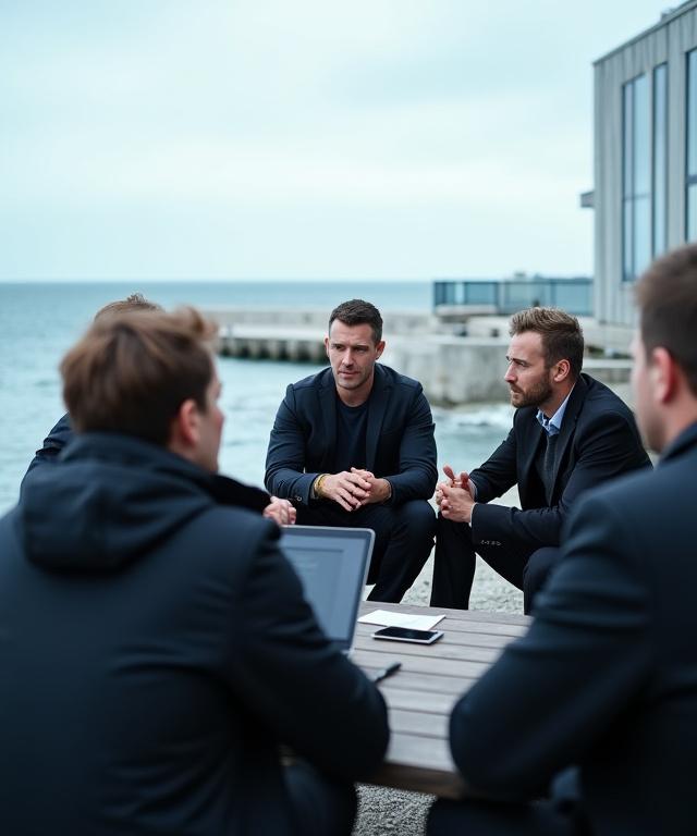 Skjærgård Speed teamet i et strategimøte ved sjøen.